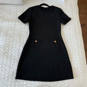 Zara Black Short-Sleeve Mini Dress with Gold Button Detail